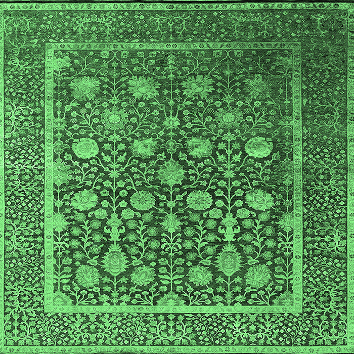 Square Machine Washable Oriental Emerald Green Industrial Area Rugs, wshurb1520emgrn