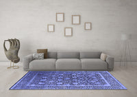 Machine Washable Oriental Blue Industrial Rug, wshurb1520blu