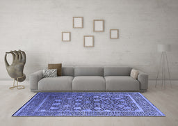 Machine Washable Oriental Blue Industrial Rug in a Living Room, wshurb1520blu