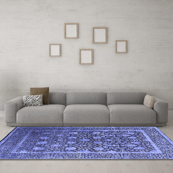 Machine Washable Oriental Blue Industrial Rug in a Living Room, wshurb1520blu