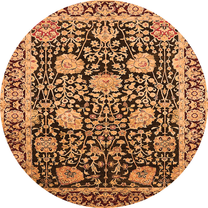 Round Machine Washable Oriental Orange Industrial Area Rugs, wshurb1521org