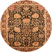 Round Machine Washable Oriental Orange Industrial Area Rugs, wshurb1521org