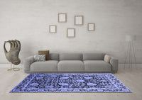 Machine Washable Oriental Blue Industrial Rug, wshurb1521blu