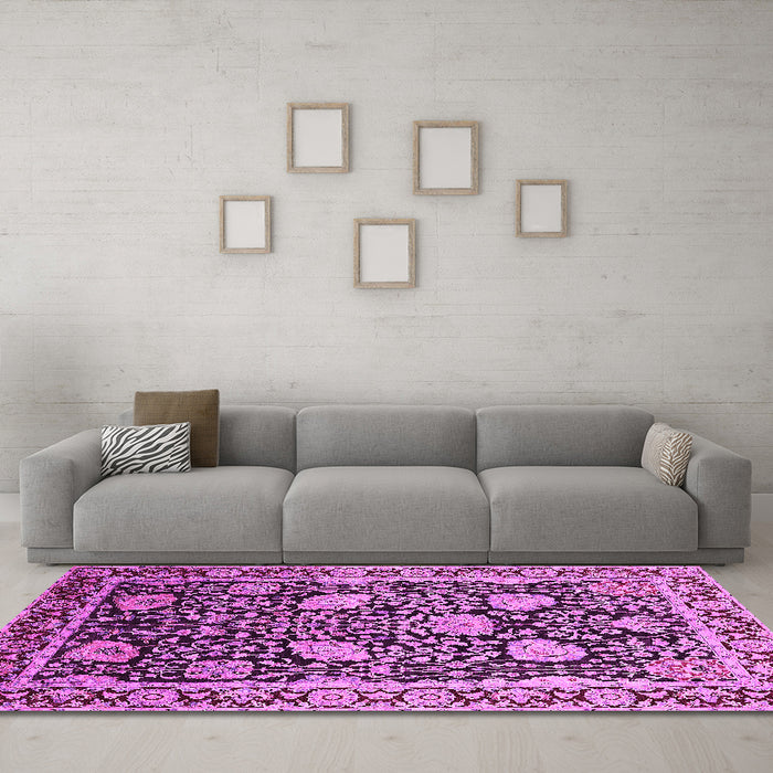 Machine Washable Oriental Pink Industrial Rug in a Living Room, wshurb1521pnk