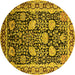 Round Machine Washable Oriental Yellow Industrial Rug, wshurb1521yw