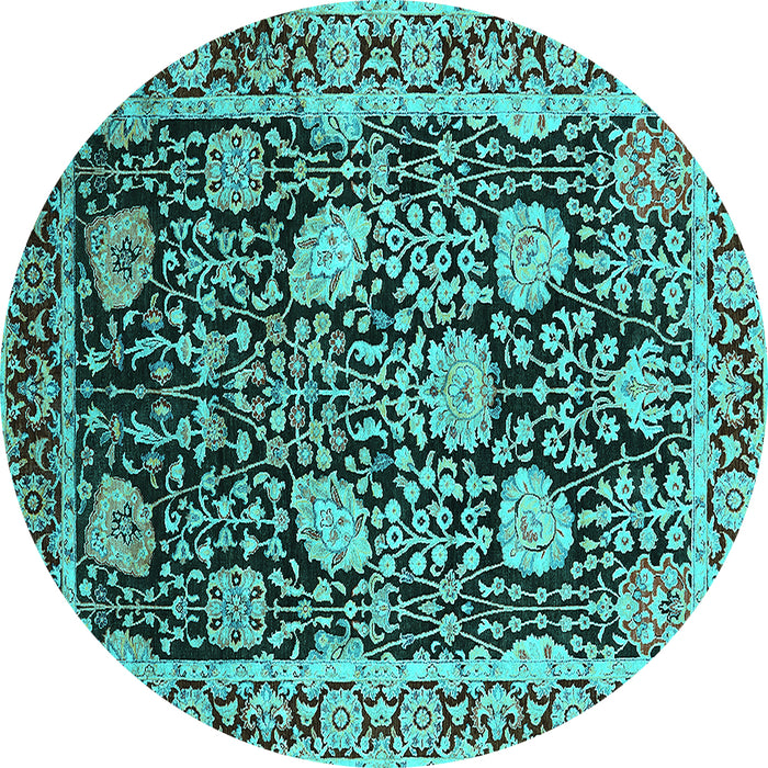 Round Machine Washable Oriental Turquoise Industrial Area Rugs, wshurb1521turq