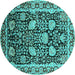 Round Machine Washable Oriental Turquoise Industrial Area Rugs, wshurb1521turq