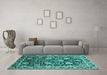 Machine Washable Oriental Turquoise Industrial Area Rugs in a Living Room,, wshurb1521turq