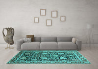 Machine Washable Oriental Turquoise Industrial Rug, wshurb1521turq