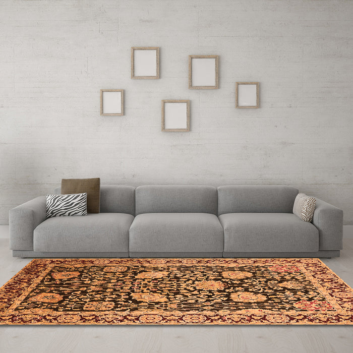 Machine Washable Oriental Orange Industrial Area Rugs in a Living Room, wshurb1521org