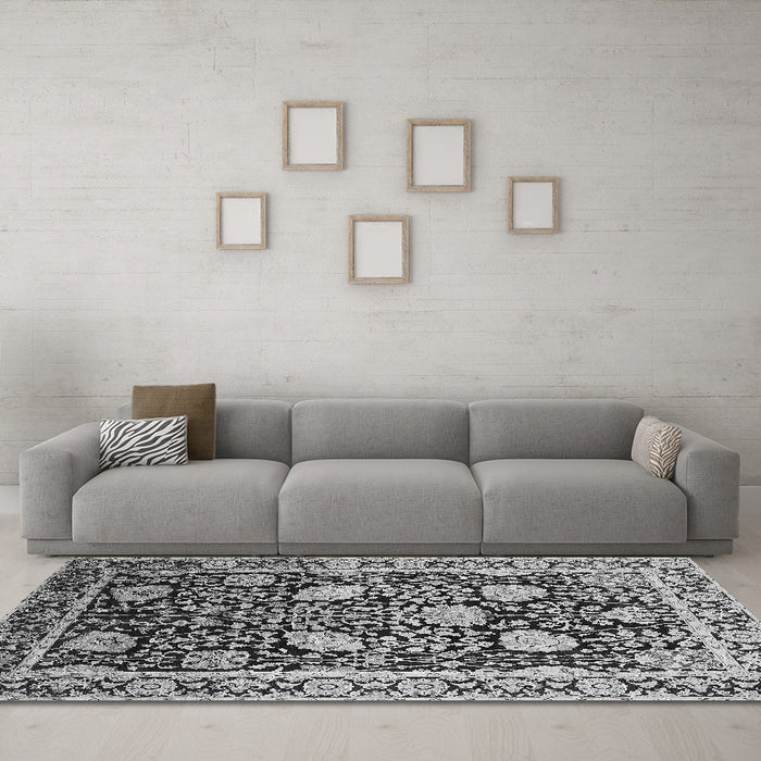 Machine Washable Oriental Gray Industrial Rug in a Living Room,, wshurb1521gry