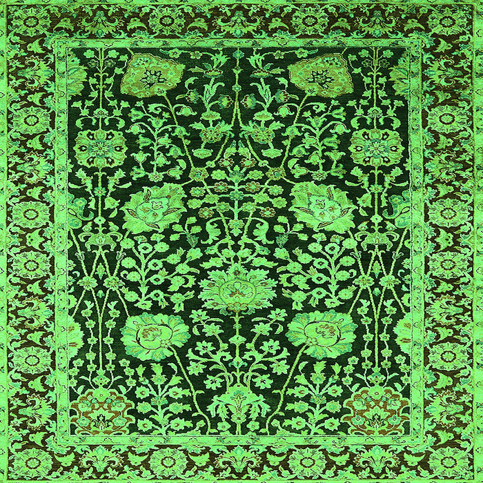 Square Machine Washable Oriental Green Industrial Area Rugs, wshurb1521grn