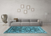 Machine Washable Oriental Light Blue Industrial Rug, wshurb1521lblu