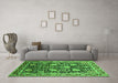 Machine Washable Oriental Green Industrial Area Rugs in a Living Room,, wshurb1521grn