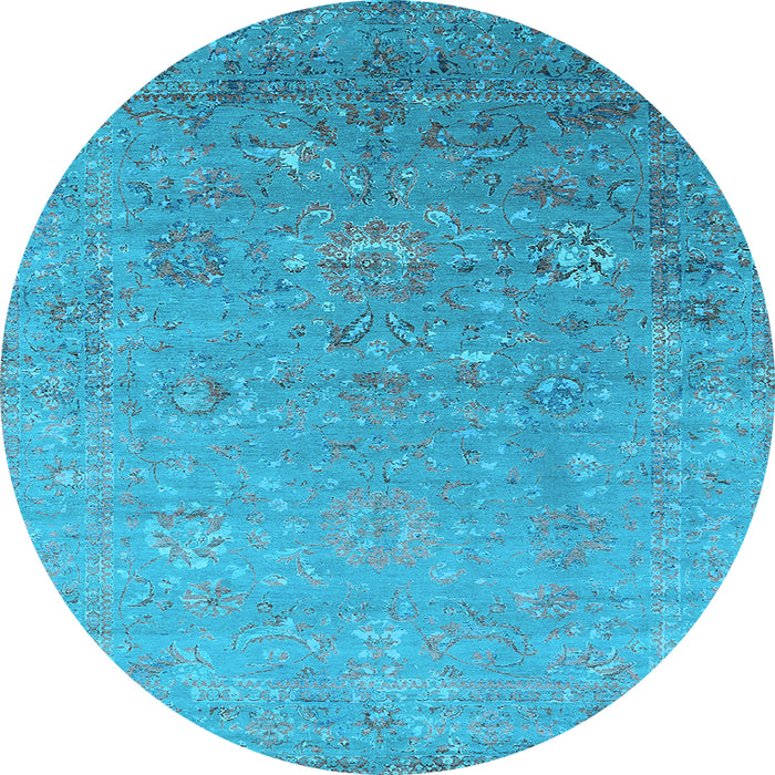 Round Machine Washable Oriental Light Blue Industrial Rug, wshurb1522lblu