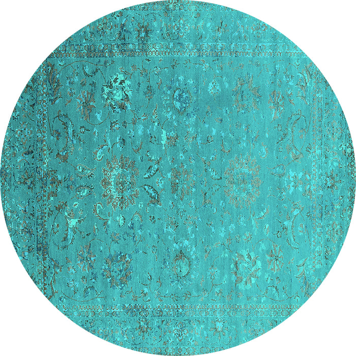 Round Oriental Turquoise Industrial Rug, urb1522turq