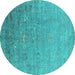 Round Oriental Turquoise Industrial Rug, urb1522turq