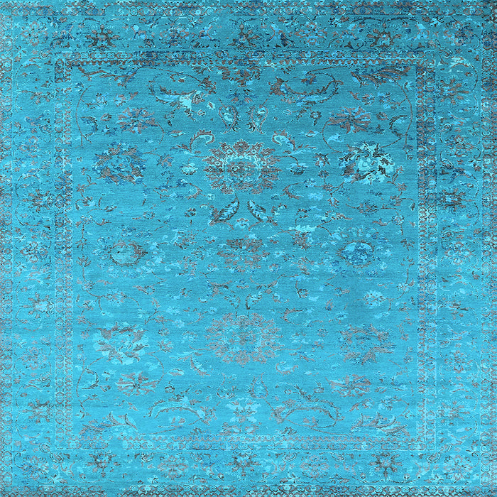 Square Machine Washable Oriental Light Blue Industrial Rug, wshurb1522lblu