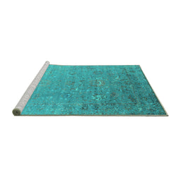 Sideview of Machine Washable Oriental Turquoise Industrial Area Rugs, wshurb1522turq