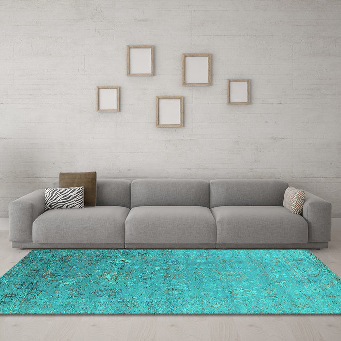 Machine Washable Oriental Turquoise Industrial Area Rugs in a Living Room,, wshurb1522turq