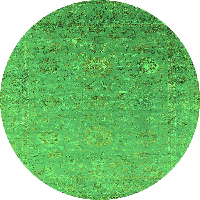 Round Machine Washable Oriental Green Industrial Area Rugs, wshurb1522grn