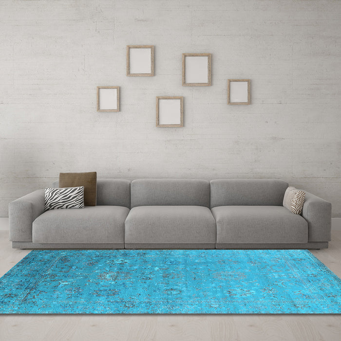 Machine Washable Oriental Light Blue Industrial Rug in a Living Room, wshurb1522lblu
