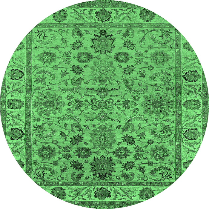 Round Machine Washable Oriental Emerald Green Industrial Area Rugs, wshurb1523emgrn