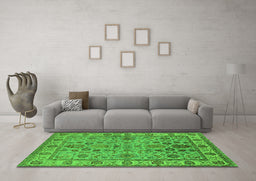 Machine Washable Oriental Green Industrial Area Rugs in a Living Room,, wshurb1523grn