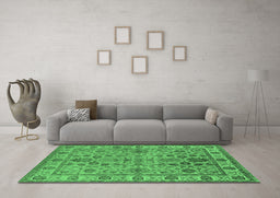 Machine Washable Oriental Emerald Green Industrial Area Rugs in a Living Room,, wshurb1523emgrn