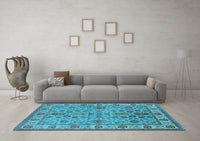 Machine Washable Oriental Light Blue Industrial Rug, wshurb1523lblu