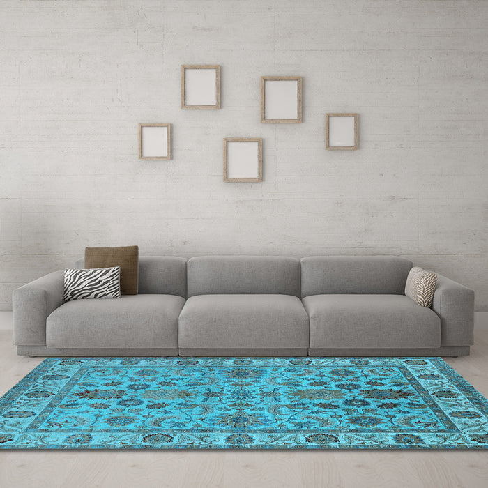 Machine Washable Oriental Light Blue Industrial Rug in a Living Room, wshurb1523lblu
