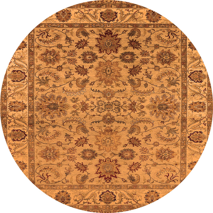 Round Machine Washable Oriental Orange Industrial Area Rugs, wshurb1523org