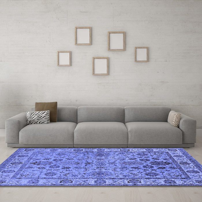 Machine Washable Oriental Blue Industrial Rug in a Living Room, wshurb1523blu