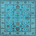 Square Machine Washable Oriental Light Blue Industrial Rug, wshurb1523lblu