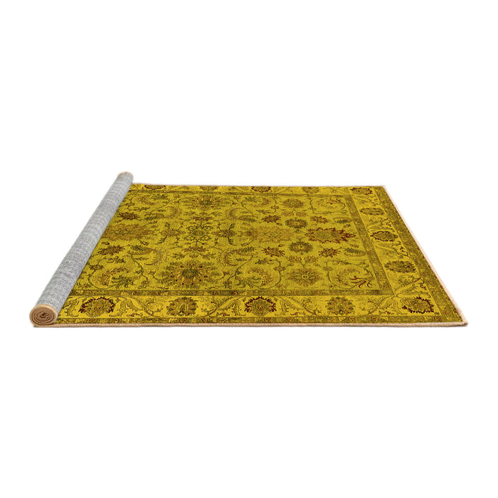 Sideview of Machine Washable Oriental Yellow Industrial Rug, wshurb1523yw
