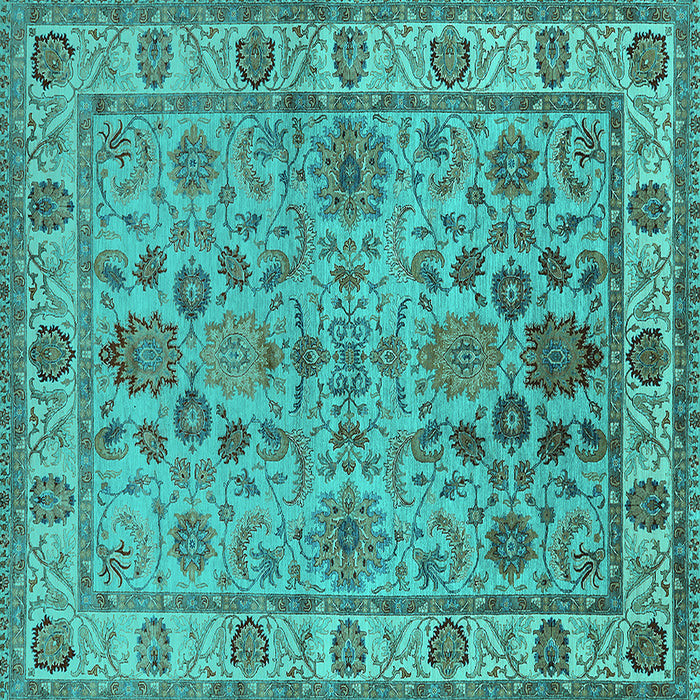 Square Machine Washable Oriental Turquoise Industrial Area Rugs, wshurb1523turq