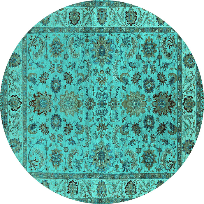 Round Machine Washable Oriental Turquoise Industrial Area Rugs, wshurb1523turq