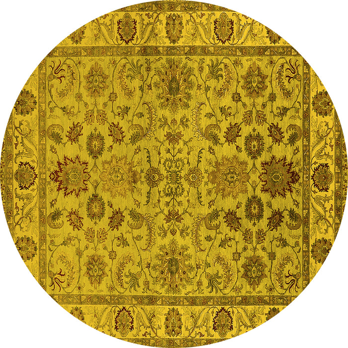 Round Machine Washable Oriental Yellow Industrial Rug, wshurb1523yw