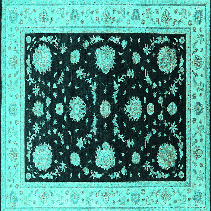 Square Machine Washable Oriental Turquoise Industrial Area Rugs, wshurb1524turq