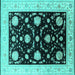 Square Machine Washable Oriental Turquoise Industrial Area Rugs, wshurb1524turq