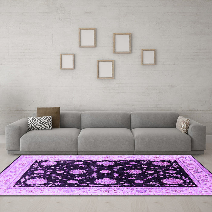 Machine Washable Oriental Purple Industrial Area Rugs in a Living Room, wshurb1524pur