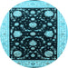 Round Machine Washable Oriental Light Blue Industrial Rug, wshurb1524lblu