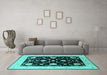 Machine Washable Oriental Turquoise Industrial Area Rugs in a Living Room,, wshurb1524turq