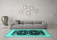 Machine Washable Oriental Turquoise Industrial Rug, wshurb1524turq