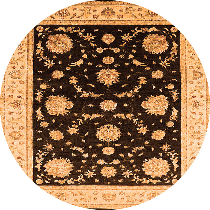 Round Machine Washable Oriental Orange Industrial Area Rugs, wshurb1524org