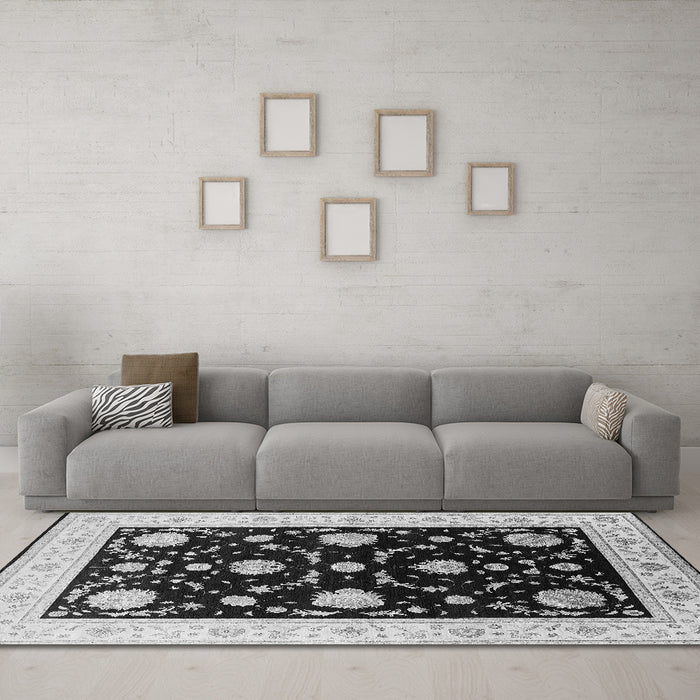 Machine Washable Oriental Gray Industrial Rug in a Living Room,, wshurb1524gry