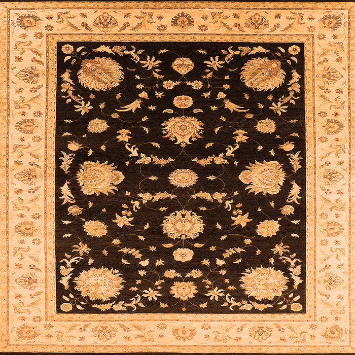 Square Machine Washable Oriental Orange Industrial Area Rugs, wshurb1524org