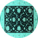 Round Machine Washable Oriental Turquoise Industrial Area Rugs, wshurb1524turq