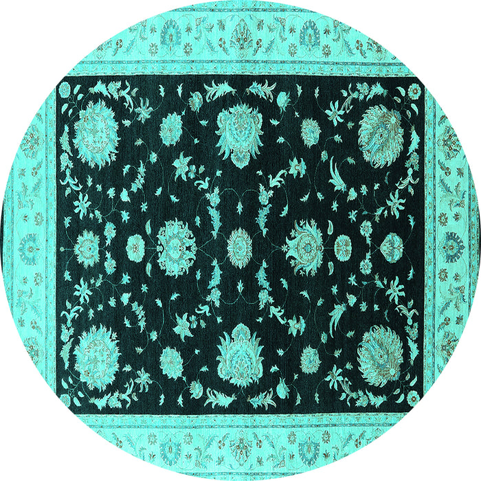 Round Oriental Turquoise Industrial Rug, urb1524turq