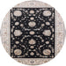 Round Mid-Century Modern Desert Sand Beige Oriental Rug, urb1524